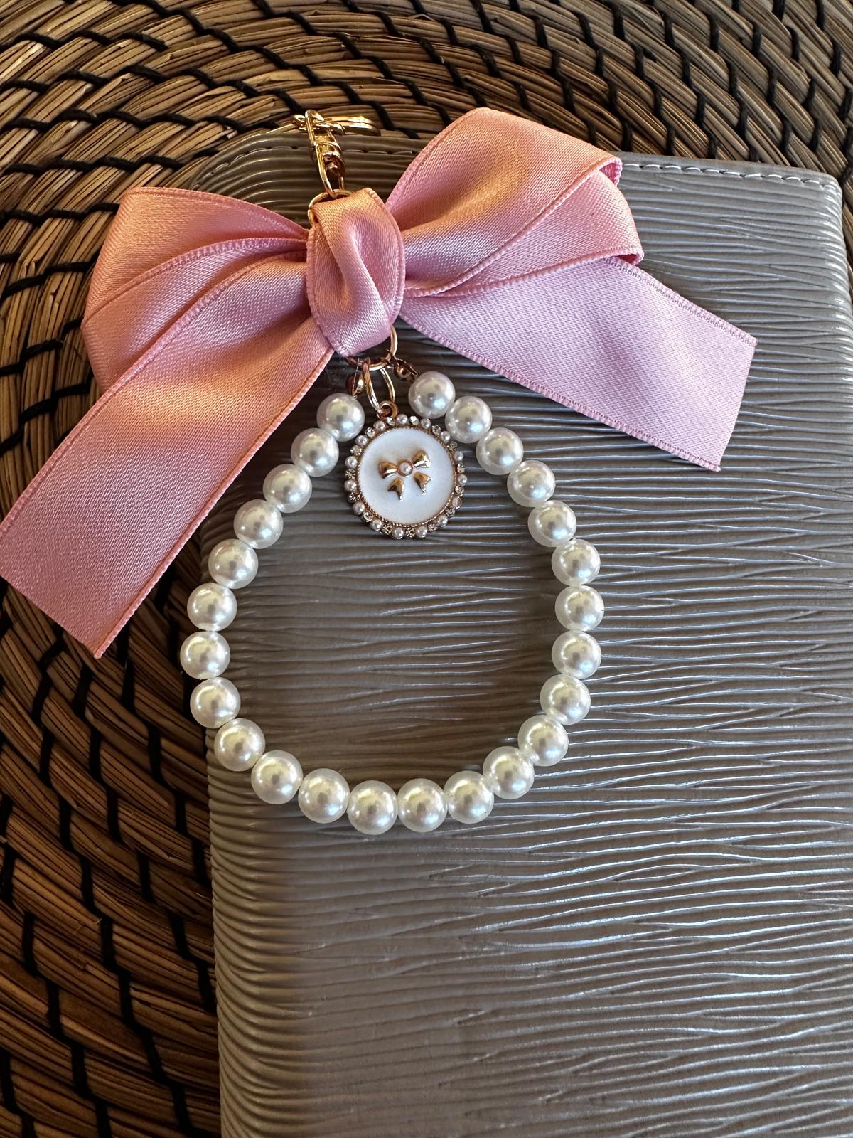 Sleutelhanger Parel met strik - Roze